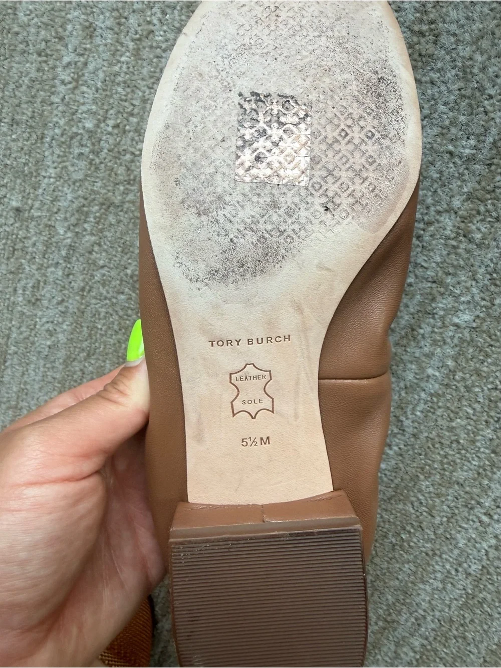 Tory Burch Reva Heeled Ballet Flats with Gold Logo (Brown)